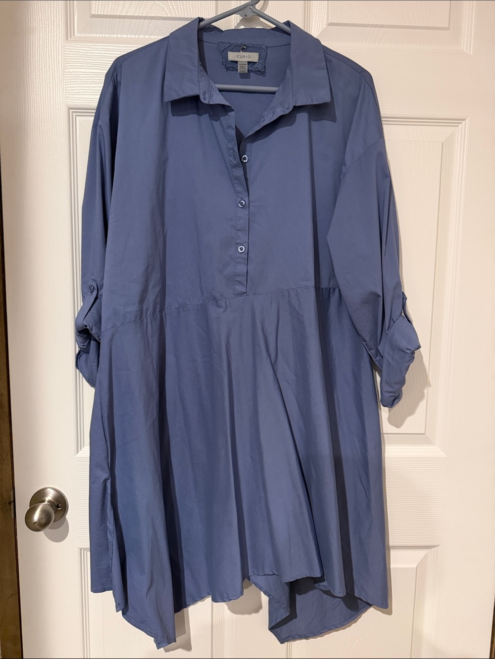 Cupio Dusty Blue Roll-Tab Tunic Blouse